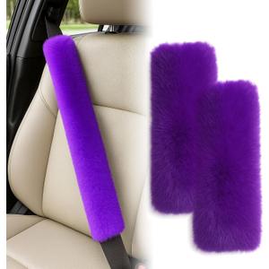 2 Pack Plush Car Seat Belt Cover, Soft Fluffy Shoulder Pads, Straps & Bags Universal Fit, 9.8''/15.7''/19.6'' Options Comfortable Car Interior Accessories (Purple, 15.7 inch)