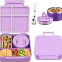 Bento Lunch Box for Kids with 8oz Soup Thermo,Kids Leakproof Lunch Food Containers with 4 Compartment,Kid Insulated Thermo Hot Food Jar for School,Travel-Purple