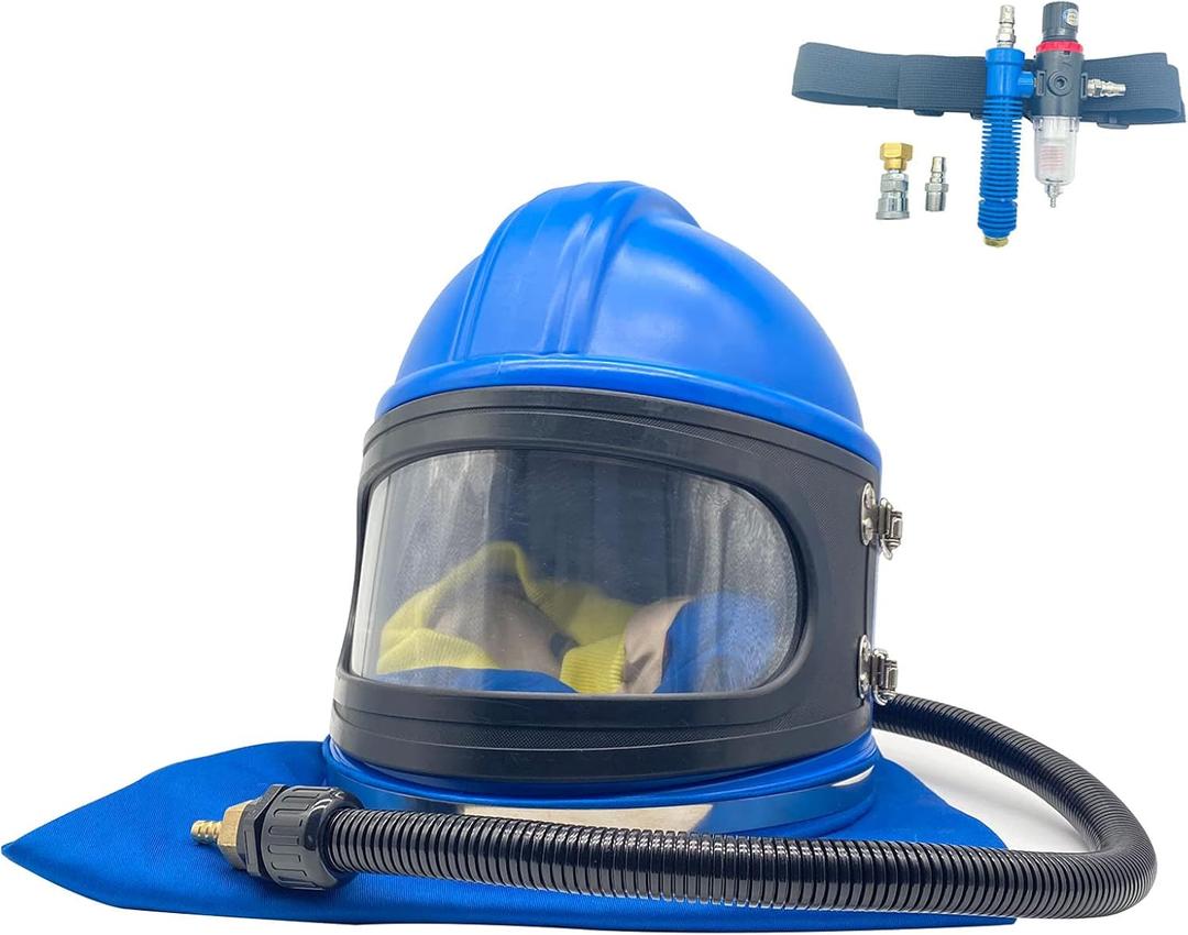 Sandblaster Helmet Safe Air Feed Sandblast Helmet with Shoulder Protective Sand Blast Hood Protector for Sandblasting Equipped with A Sandblaster Thermostat, One Size