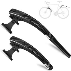 ENLEE 2pcs Bike Fender Set - Reflective Road/Gravel/Folding Bicycle Fender, Lightweight Waterproof Front and Rear Bike Mud Guard, Suitable for Bicycle Tire Width: 23-35mm(only fit disc Brake), Black