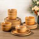 GBHOME Ceramic Dinnerware Sets for 8, 24 Pieces Stoneware Plates and Bowls Sets, Scratch Resistant Dishes, Dishwasher & Microwave Safe, Reactive Glaze-Amber