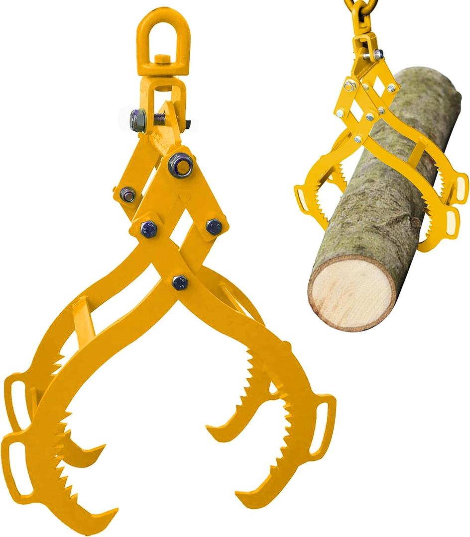 32IN Log Lifting Tongs,Log Grapple,Timber Claw Hook 4 Claw Timber Heavy Duty Solid Steel Swivel Dragging Steel Tongs Lifting Skidding Logging Grabber