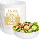 I00000 30 Pack White Plastic Bowls with Gold Rim,16 oz Disposable Soup Bowls,Premium Heavy Plastic Serving Bowls Ideal for Salad, Soup,Noodles