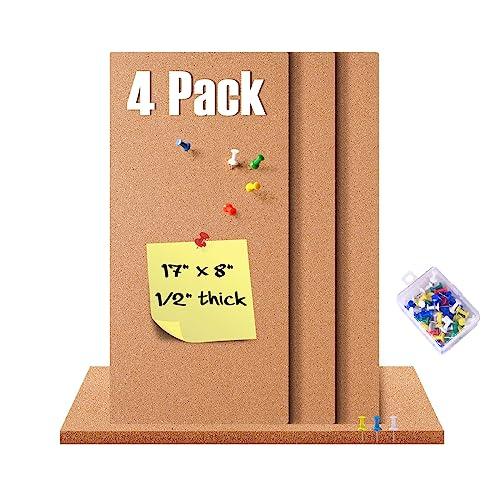 GARDYUE 4 Pack Cork Bulletin Board 17"x8" - 1/2" Thick Cork Board Tiles,Self-Adhesive Frameless Cork Tiles Wall Decor for DIY, Office, School and Home Decor