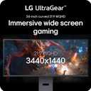 LG 34G600A-B 34-inch Ultragear WQHD (3440 x 1440) Curved Gaming Monitor 160Hz, AMD FreeSync Premium, HDR10, Built-in Speaker, Reader Mode, HDMI 2.1, DisplayPort, Tilt/Height/Swivel Stand, Black
