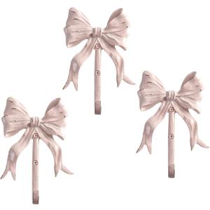 Large Pink Bow Wall Hooks Set of 3, Shabby Chic Vintage Coat Hooks, Decorative Wall Hooks for Bag, Towel and Hat