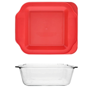 Pyrex 222-D 2.5Qt Deep Glass Baking Dish and 222-PC 2qt Red Lid - Made in USA 2 items