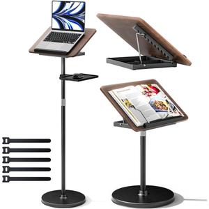 2 in 1 Adjustable Book Stand DualUse Floor and Desktop Book Holder Stand, Height Adjustable 23.552 in, Elastic Page Clips for Music Sheet, Recipe, Tablet, Laptop-Black