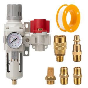 Industrial Air Compressor Filter Regulator Combo 3/8" NPT 0-150 PSI Gauge,Semi-Auto Drain,Pressure relief 3 port valve,5 Micron Water Separator for Pneumatic Tools