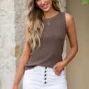 Arach&Cloz 2026 Womens Cashmere Tank Tops Summer Fall Sleeveless Vest Crew Neck Soft Sweater Cute Fashion Dressy Business Casual Outfits Knit Trendy Work Teacher Clothes Coffee Brown XL