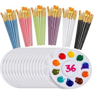 Lerheedi 36 Sets Painting Brush Palette Set, Acrylic Paint Brush and Paint Palette Tray, Nylon Head for Oil, Watercolor, Acrylic Painting, Rock Body Face Art, Party, Adult, Students (Colorful), Varying sizes