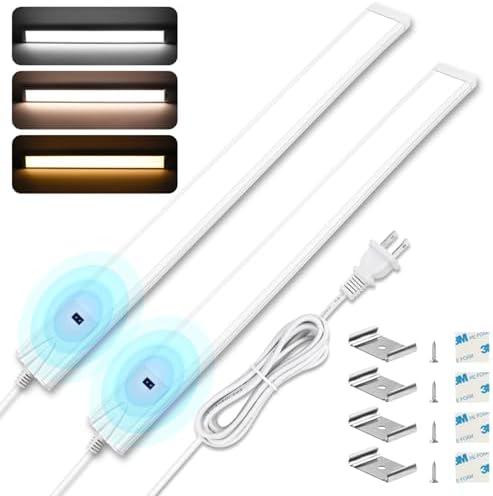 2Pack 16 Inch Under Cabinet Lights Plug in, 96 LED with Hand Wave, 3 Colors Dimmable Under Cabinet Lighting, 8W 500 Lumen, Under Counter Lights for Kitchen Cupboard Closet Desk Office Garage
