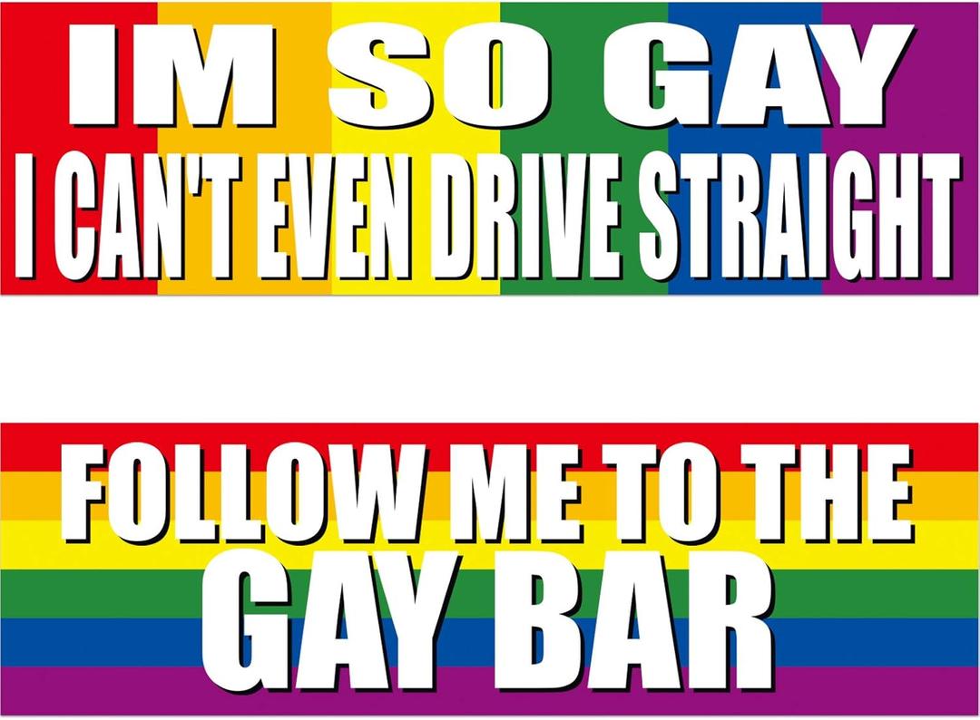 Frienda 2 Pieces Large Gay Pride Bumper Sticker Colorful Waterproof Funny LGBT Stickers Gay Pride Prank Sign for Car Vehicle Truck RV SUV Auto Boat Laptops Decoration, 10 x 3 Inches