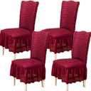 Qubjus Chair Covers for Dining Room Set of 4 Stretch Chair Slipcovers with Skirt Removable Washable Kitchen Chair Protector Cover Set for Home, Party, Wedding (Burgandy, 4pcs)