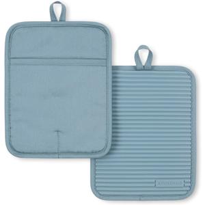 KitchenAid Ribbed Soft Silicone Pot Holder 2-Pack Set, Fog Blue, 7"x9"