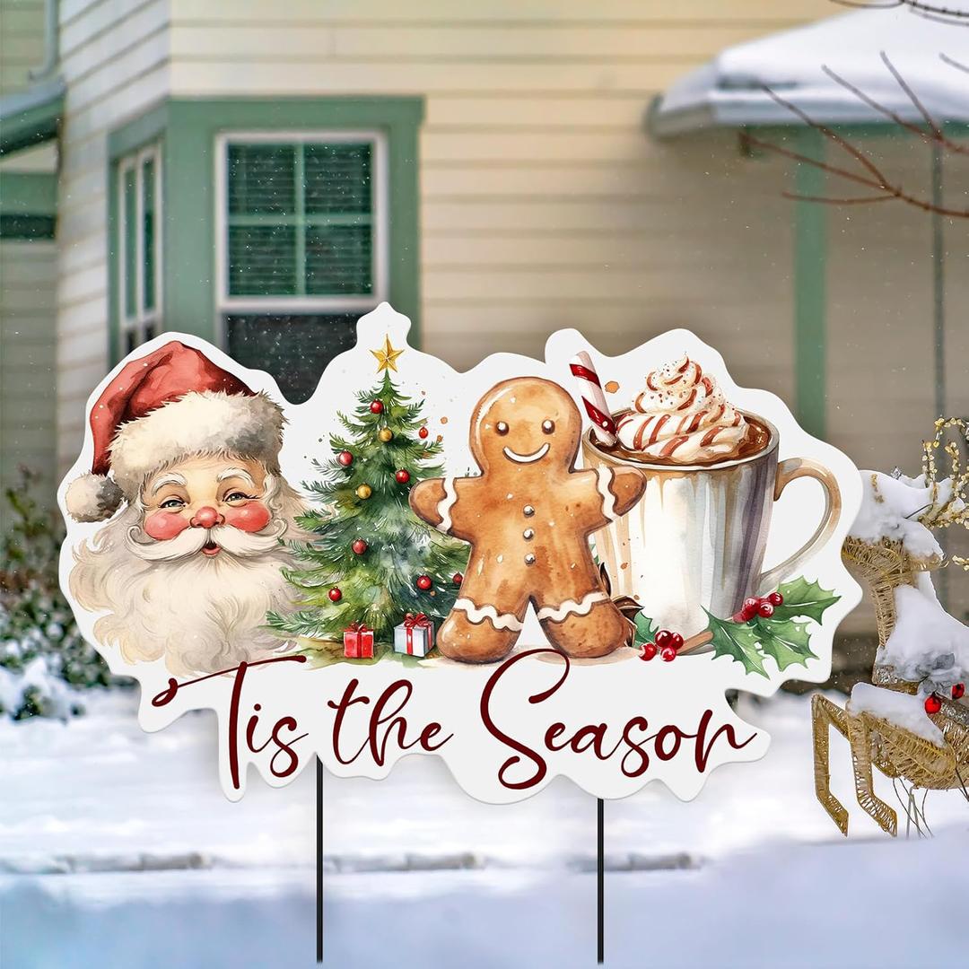 Shimeyao Winter Yard Garden Stakes Outdoor Tis The Season Sign 23.62 x 11.81 Inches Xmas Metal Yard Sign, Front Door Decor Signs for Winter Holiday Decorations Harvest Patio Lawn Walkway