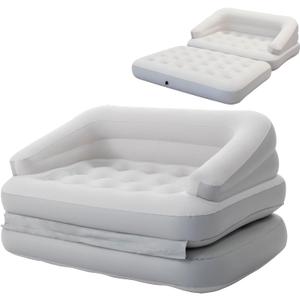 Inflatable Sofa Bed for Camping, Pool Float Couch Outdoor Flocked Mattress Bed with Armrest, Full Size
