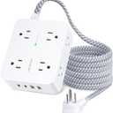 Extension Cord 20 Ft, HANYCONY Power Strip Surge Protector with 8 Outlets 4 USB Ports(2 USB C), Long Cord, Flat Plug, Wall Mount, Desk USB Charging Station for Home Office Essentials (White)