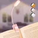 Gritin 16 LED Rechargeable Book Light for Reading in Bed- Eye Caring 3 Color Temperatures, Stepless Dimming Brightness, 80 Hrs Runtime, Lightweight Flexible Clip on Light for Book Lovers-Pink