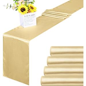 Aneco 4 Pack Satin Table Runner 12 x 108Inch Long Bright Silk and Smooth Fabric Party Table Runner for Wedding Banquet Party Decoration-Champagne