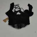 Sexy Sheer Lace Mesh Top for Women  Hollow-Out Halter Crop Bustier Long Sleeves Slim Fit Blouse (Medium, Black)