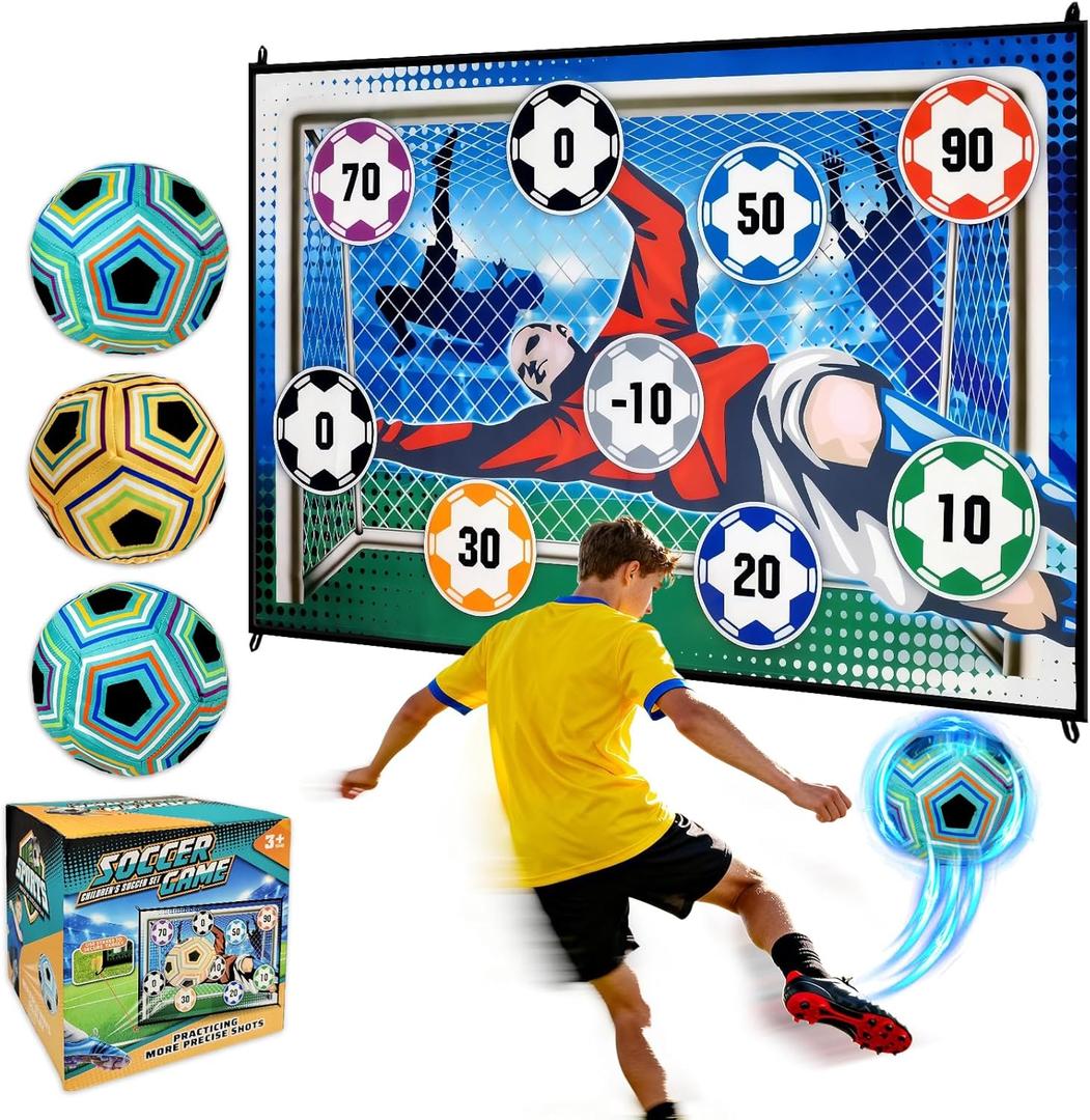 3 Balls Sticky Soccer Game Set Soccer Toy Gift for 3-5 6-8 8-12 Boys and Girls Indoor Outdoor Backyard Toss Soccer Goal Games for Kids Birthday