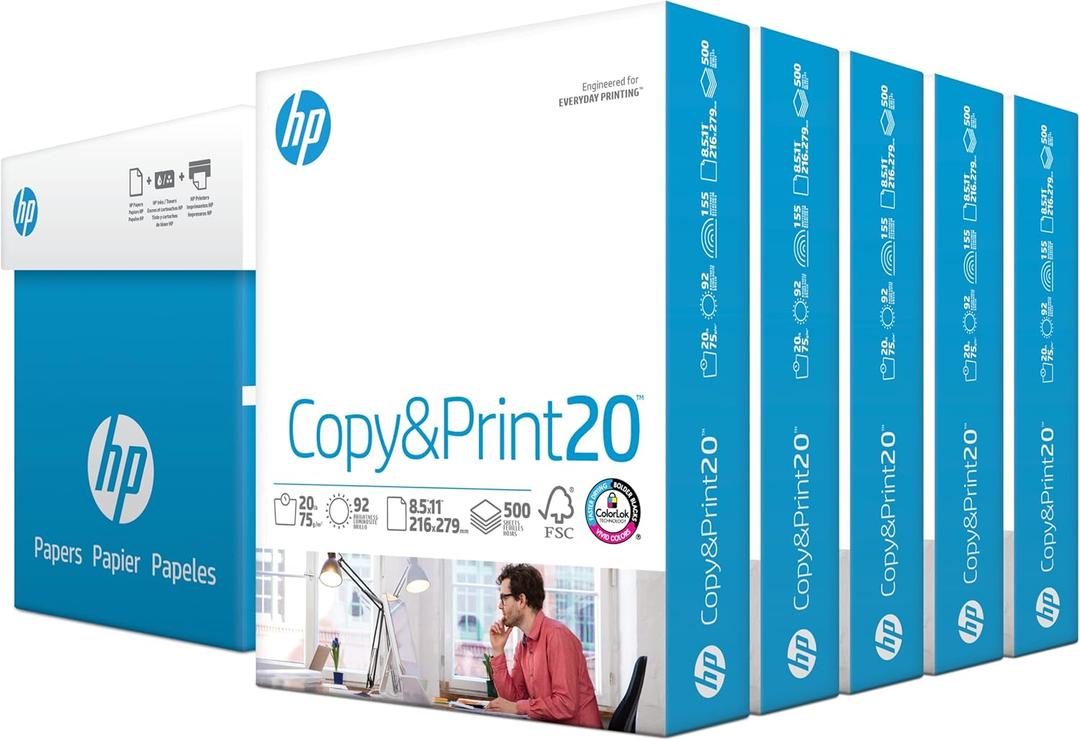 HP Printer Paper | 8.5 x 11 Paper | Copy &Print 20 lb | 5 Ream Case - 2500 Sheets| 92 Bright Made in USA - FSC Certified| 200350C