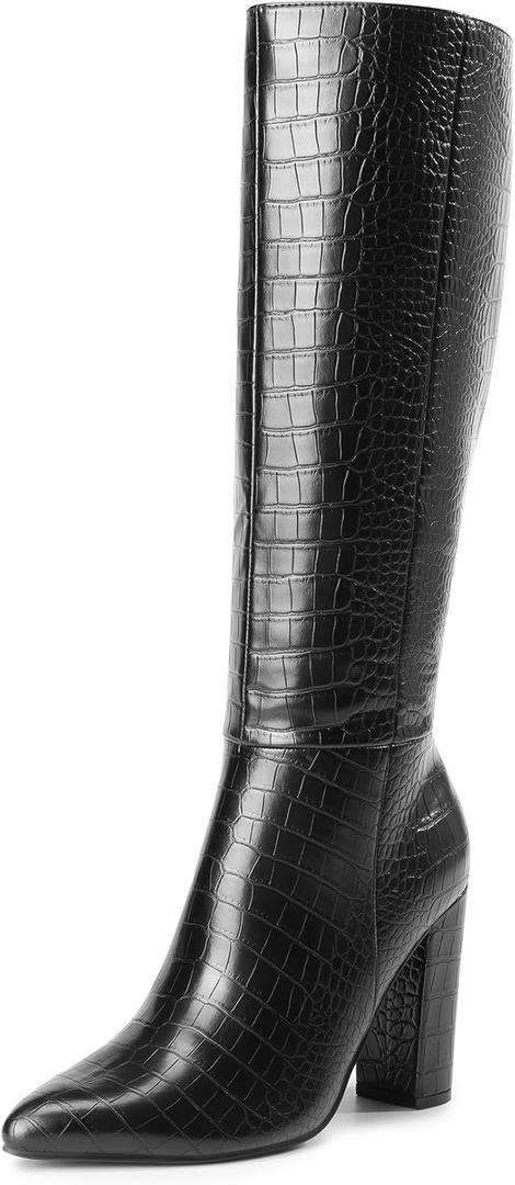 DREAM PAIRS Knee High Boots Women Chunky Heel Pointed Toe Tall Boots for Women Side Zipper Long Boots, Size 10
