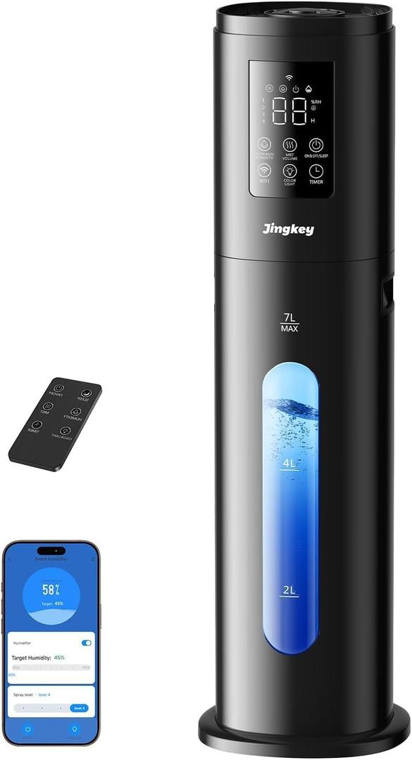 Jingkey Quiet Humidifiers for Bedroom with 7L/1.85Gal Room Humidifier,Smart App & Remote Control Large Humidifer for Home