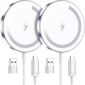 for Apple Mag-Safe Charger 2 Pack, Magnetic Wireless Charger for iPhone 16 15 14 13 12 Pro Max Plus mini, 15W Fast Charging Pad, for Airpods 4/3/2/Pro, Strong Magnet, Silver