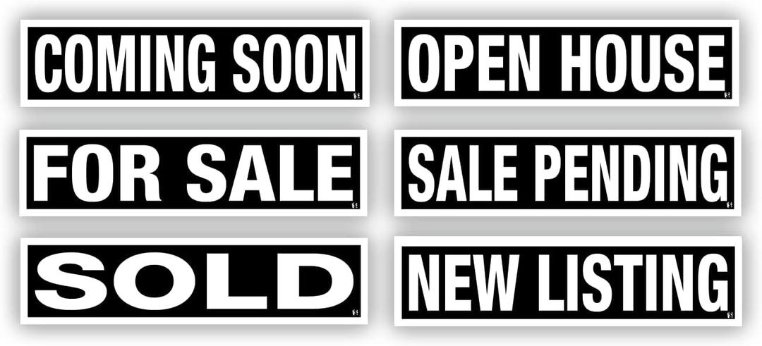 Real Estate Sign Riders | Set of 6 Coroplast (Plastic) Printed Signs with Different Messages for Real Estate | 24x6 Inches (Black)