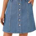 Rooscier Women's Button Down High Waisted A Line Jean Mini Denim Skirt with Pockets (XS)