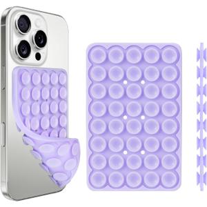 2 x 1 Pack Silicone Suction Cup Phone Case Mount Double Sided, Phone Accessories Hands-Free Strong Grip Holder for Selfies and Videos, Silicon Phone Stand Sticky for iPhone and Android Purple