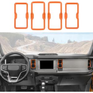 for Bronco Air Conditioning Outlet Vent Trim, 4PCS Center Console Dash AC Vent Ring Cover Compatible with 2021-2024 Ford Bronco Interior Accessories, Orange (Not for Bronco Sport)