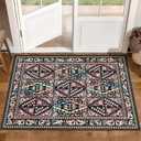 Black Rug 2'x3' - Small Washable Entry Rug Floral Boho Diamond Area Rug for Entryway Kitchen Bathroom Door Mat Indoor Entrance, Pet & Kids Friendly Stain & Fade Resistant Non Slip Carpet