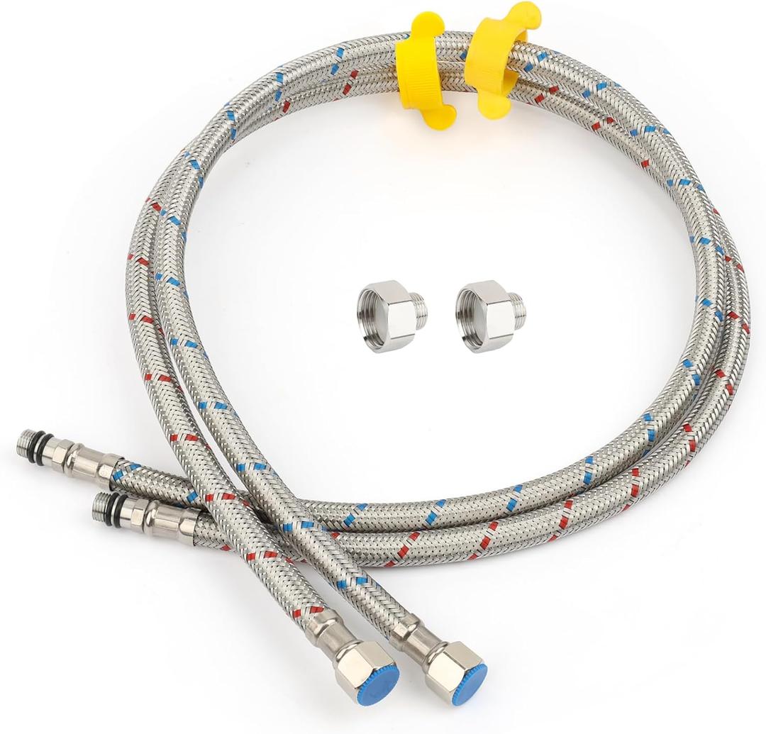 Klabb 32-Inch Stainless Steel Braided Faucet Supply Line, 3/8" Compression Inlet with 1/2" Adapter and M10 Faucet Connection for Bathroom & Kitchen Sinks