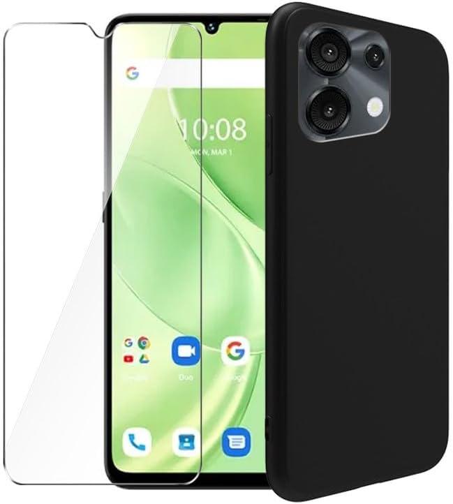 2 x Case for Umidigi G9 5G + Glass Screen Protector Tempered Film - Transparent Silicone Soft Flexible Bumper Shockproof TPU Protective Cover Shell for Umidigi G9 5G (Black)