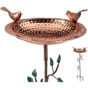 Good Directions BBG-2 Pure Copper Bird Bath, 13.5 Inch Basin, Includes Decorative Garden Pole, Brown and Green