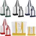 10Pcs Canvas Tote Bag Bulk with Outer Pocket, 12oz Cotton Blank Canvas Tote Bags 19 x 14.6Inch, 13 x 11Inch Reusable Grocery Bags Shopping Cloth Bags for Women, Colorful (5 Set Large & Medium) (Muticolor)
