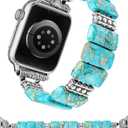 Moolia Natural Stone Bracelet Compatible with Apple Watch Band 41/40/38/42/44/45/46/49mm Women, Handmade Elastic Beaded Western Strap for iWatch Series 11 10 9 8 7 6 5 4 3 2 1 SE & Ultra1/2/3