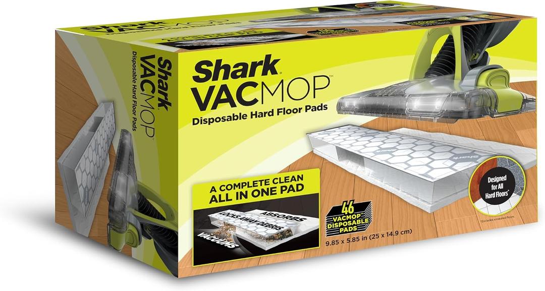 Shark VACMOP Disposable Hard Floor Pad Refills, Compatible with VM252 & VM180, No-Touch Disposal, for use on All Sealed Floors - Stone, Hardwood, Laminate & Tile, (46 Count Total), VMP46