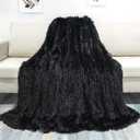 Tuddrom Decorative Extra Soft Faux Fur Throw Blanket 50" x 60",Reversible Fuzzy Long Hair Shaggy Throw Blankets, Fluffy Cozy Plush Fleece Comfy Microfiber Fur Blanket for Couch Sofa Bed, Black