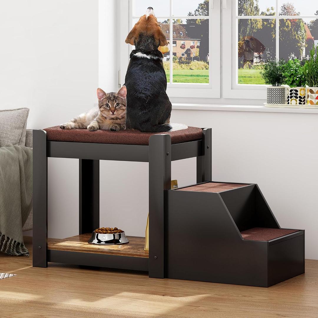 Large Dog Window Seat with Stairs, Non-Slip Removable Soft Pads, Indoor Dog Perch to Look Out Window