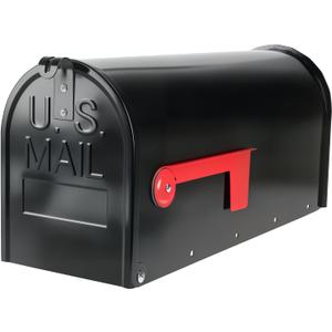 Metal Post Mount Mailbox for House Outside,Galvanized Steel Medium Capacity Mail Box with Red Flag,Modern Weatherproof Mail Boxes,Black Residential Mailboxes,18.8 x 9 x 6.7 inches