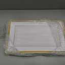 Uiifan 30 Pcs Plastic Serving Tray Bulk White Gold Rim Elegant Rectangle Disposable Plastic Dessert Table Display Set Serving Trays Platter for Weddings Birthday Party Food Fruit Dessert 8 x 13 Inch