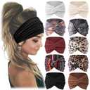 Jesries 10 PCS Women Headbands African Wide Hair Wrap Extra Turban Head Bands for Lady Large Sport Workout Stretch Non-slip Big Hair Bands (Blue)