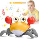 Plnlmls Crawling Crab Baby Toy - Dancing Crab Toy with Music & LED Light, Rechargeable Tummy Time Toys, Walking Crab Toy for Infants 0-6, 6-12, 12-36 Months, Baby Toddler Birthday Gift(Orange)
