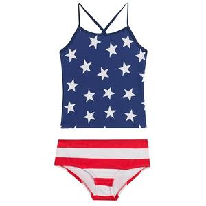 Kanu Surf Girls' Melanie Beach Sport 2-pc UPF 50+ Banded Tankini, USA Red/White/Blue Size: kids 8