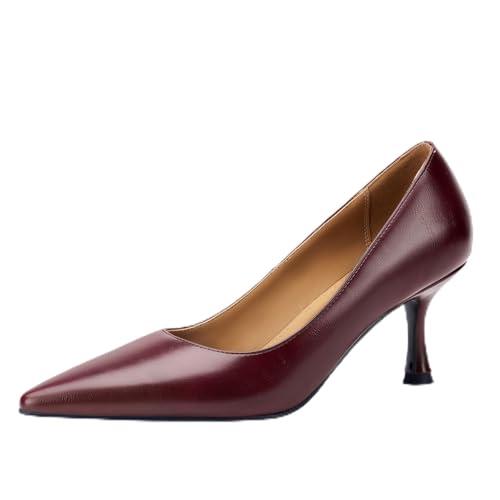 LUMUTA Women's Closed Toe High Heels Dress Pointed Toe Wedding Classic Pumps Daily Shallow Mouth Shoes Stilettos Party Prom Work Formal Shoes Office Event Comfort Heels (Burgundy,9.5)