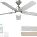 42 Inch Brushed Nickel Ceiling Fan with Light and Remote Control,Dimmable 3 Color Temperatures LED Ceiling Fan,6 Speeds Reversible DC Motor,5 Blades Modern Ceiling Fans for Indoor or Covered Outdoor